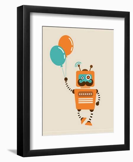 Hipster Vintage Robot With Balloons - Retro Style Card-Marish-Framed Art Print