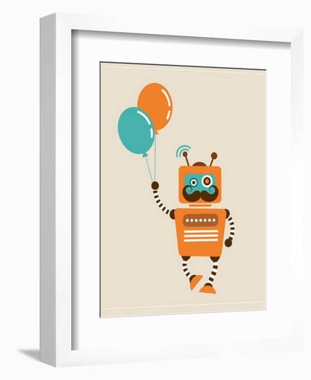 Hipster Vintage Robot With Balloons - Retro Style Card-Marish-Framed Art Print