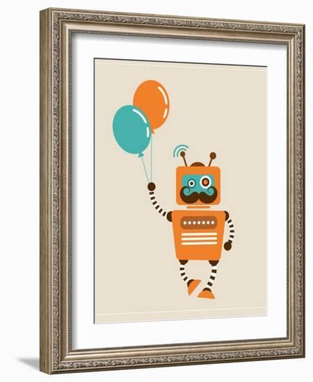 Hipster Vintage Robot With Balloons - Retro Style Card-Marish-Framed Art Print