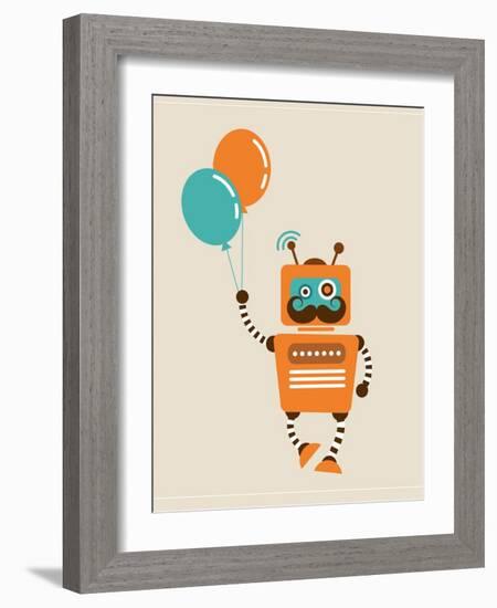 Hipster Vintage Robot With Balloons - Retro Style Card-Marish-Framed Art Print