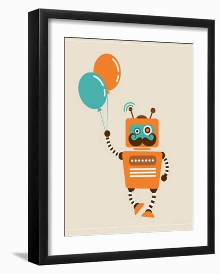 Hipster Vintage Robot With Balloons - Retro Style Card-Marish-Framed Art Print