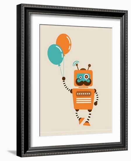 Hipster Vintage Robot With Balloons - Retro Style Card-Marish-Framed Art Print