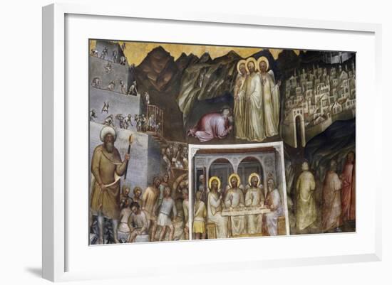 Hiram and Construction of Tower of Babel, Abraham Hosting Three Angels, Sodom and Gomorrah-Giusto de' Menabuoi-Framed Giclee Print