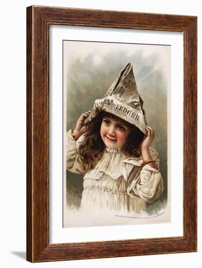 Hire's Root Beer Trade Card with Girl Wearing a Newspaper Hat-null-Framed Giclee Print