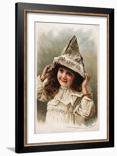 Hire's Root Beer Trade Card with Girl Wearing a Newspaper Hat-null-Framed Giclee Print