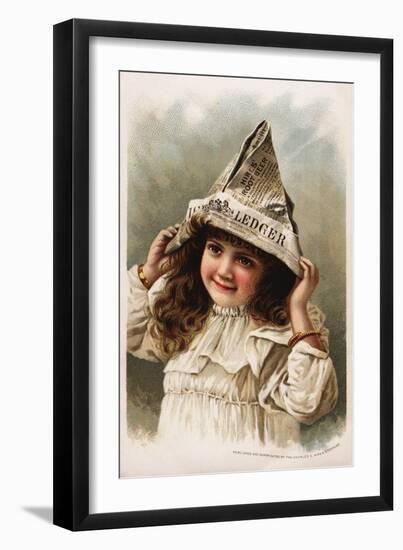 Hire's Root Beer Trade Card with Girl Wearing a Newspaper Hat-null-Framed Giclee Print
