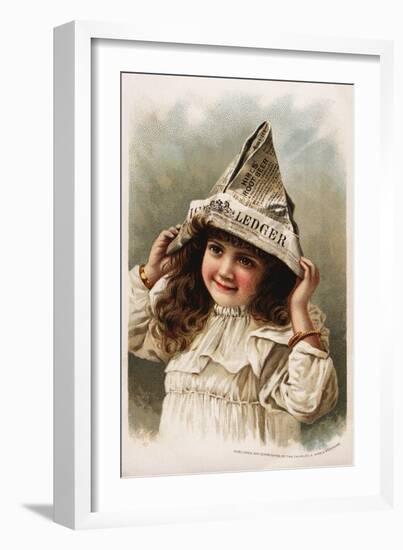Hire's Root Beer Trade Card with Girl Wearing a Newspaper Hat-null-Framed Giclee Print
