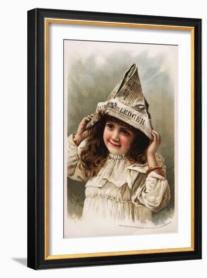 Hire's Root Beer Trade Card with Girl Wearing a Newspaper Hat-null-Framed Giclee Print