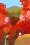 Autumnal leaves and waterfalls-Hiroyuki Izutsu-Giclee Print