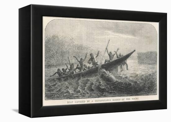 His Boat is Rammed by a Hippopotamus Displeased Because Its Young Have Been Shot by the Expedition-null-Framed Stretched Canvas