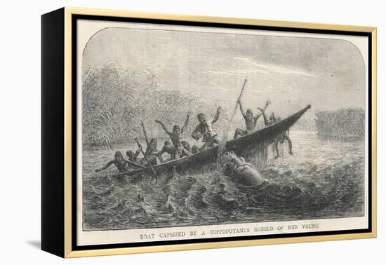 His Boat is Rammed by a Hippopotamus Displeased Because Its Young Have Been Shot by the Expedition-null-Framed Stretched Canvas