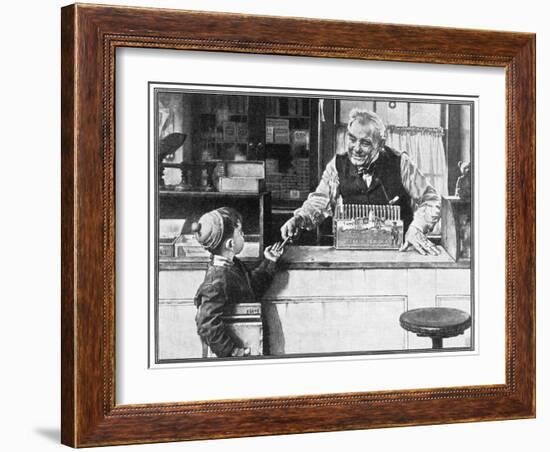 His First Pencil (or Boy and Shopkeeper)-Norman Rockwell-Framed Giclee Print