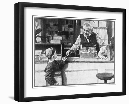 His First Pencil (or Boy and Shopkeeper)-Norman Rockwell-Framed Giclee Print