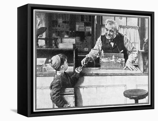 His First Pencil (or Boy and Shopkeeper)-Norman Rockwell-Framed Premier Image Canvas