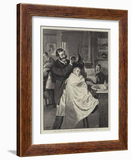 His First Visit to the Barber's, Hard or Medium, Sir?-Robert Barnes-Framed Giclee Print