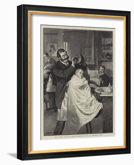 His First Visit to the Barber's, Hard or Medium, Sir?-Robert Barnes-Framed Giclee Print