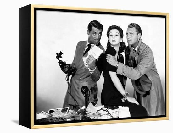 HIS GIRL FRIDAY, 1940 directed by HOWARD HAWKS Cary Grant, Rosalind Russell and Ralph Bellamy (b/w-null-Framed Stretched Canvas