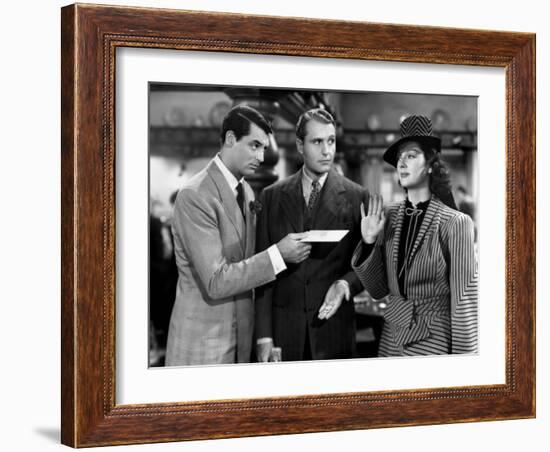 His Girl Friday, from Left: Cary Grant, Ralph Bellamy, Rosalind Russell, 1940-null-Framed Photo