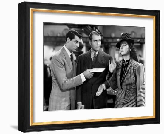 His Girl Friday, from Left: Cary Grant, Ralph Bellamy, Rosalind Russell, 1940-null-Framed Photo