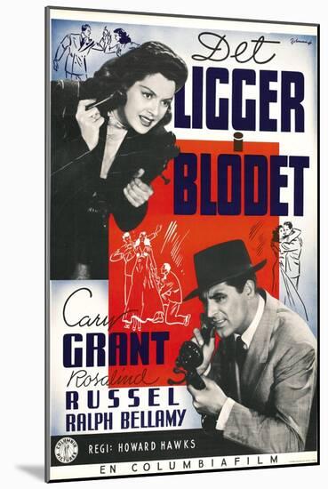 His Girl Friday, Swedish Movie Poster, 1940-null-Mounted Art Print