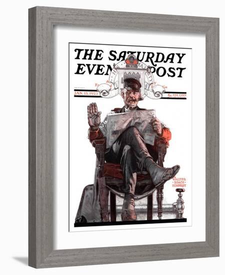 "His Majesty the Janitor," Saturday Evening Post Cover, January 13, 1923-Walter Beach Humphrey-Framed Giclee Print