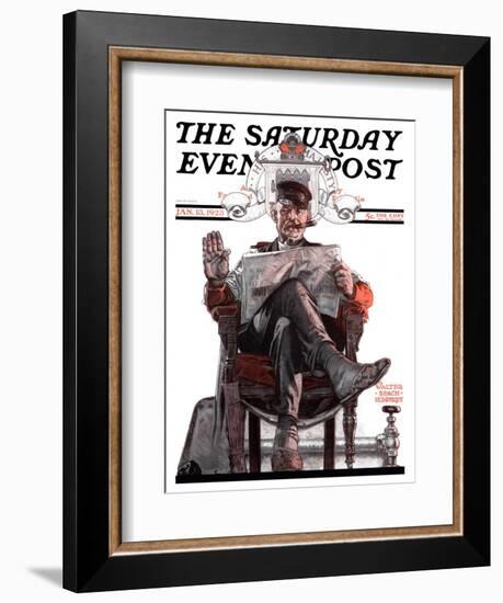 "His Majesty the Janitor," Saturday Evening Post Cover, January 13, 1923-Walter Beach Humphrey-Framed Giclee Print
