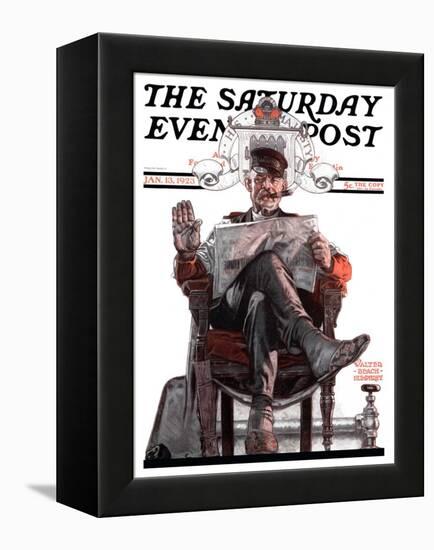 "His Majesty the Janitor," Saturday Evening Post Cover, January 13, 1923-Walter Beach Humphrey-Framed Premier Image Canvas