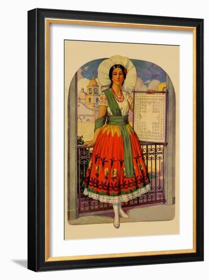 Hispanic Holds Up a Lace Design on a Frame-Needlecraft Magazine-Framed Art Print