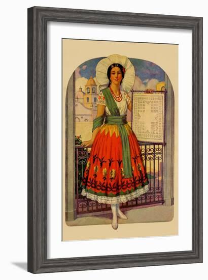 Hispanic Holds Up a Lace Design On a Frame-null-Framed Art Print