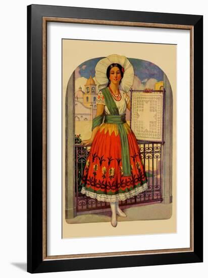 Hispanic Holds Up a Lace Design On a Frame-null-Framed Art Print