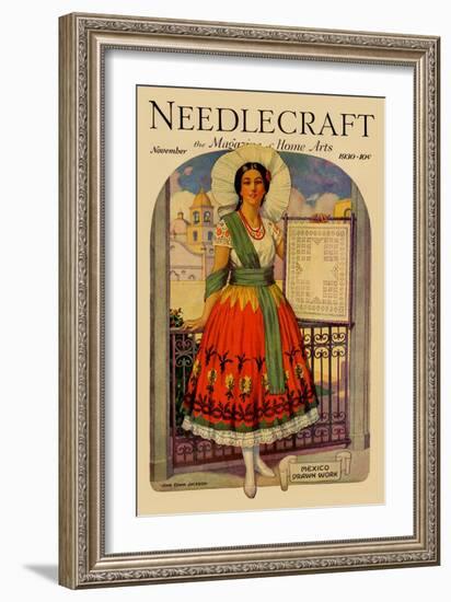 Hispanic Holds Up a Lace Design On a Frame-null-Framed Art Print