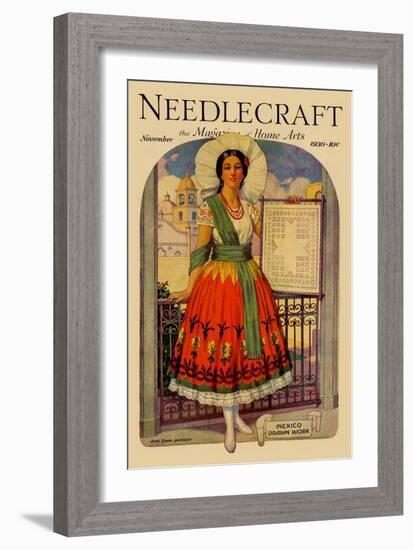 Hispanic Holds Up a Lace Design On a Frame-null-Framed Art Print