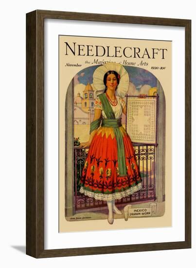 Hispanic Holds Up a Lace Design On a Frame-null-Framed Art Print