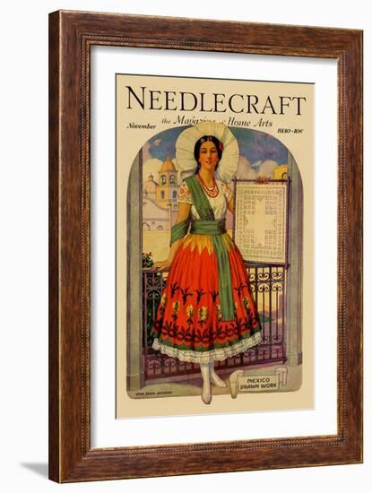 Hispanic Holds Up a Lace Design On a Frame-null-Framed Art Print