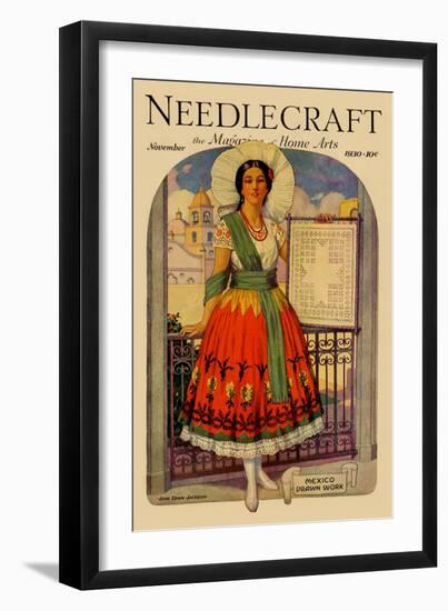 Hispanic Holds Up a Lace Design On a Frame-null-Framed Art Print