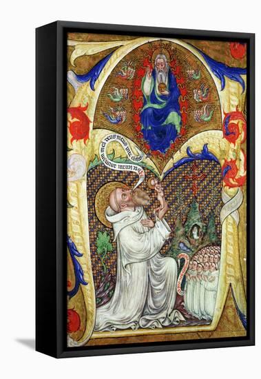 Historiated Initial 'A' Depicting St. Benedict Offering His Soul to God the Father, Lombardy School-Master of the Vitae Imperatorum-Framed Premier Image Canvas