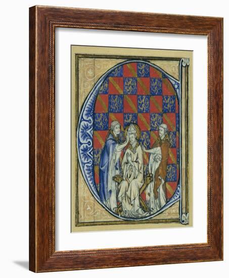 Historiated Initial 'C' Depicting the Ordination of a Bishop, C.1320-30 (Vellum)-French-Framed Giclee Print