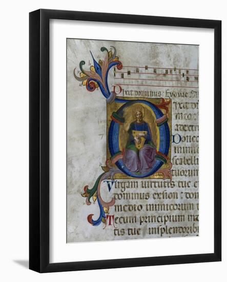 Historiated Initial "D" Depicting King David with Lyre, from a Psalter from San Marco E Cenacoli-Fra Angelico-Framed Giclee Print