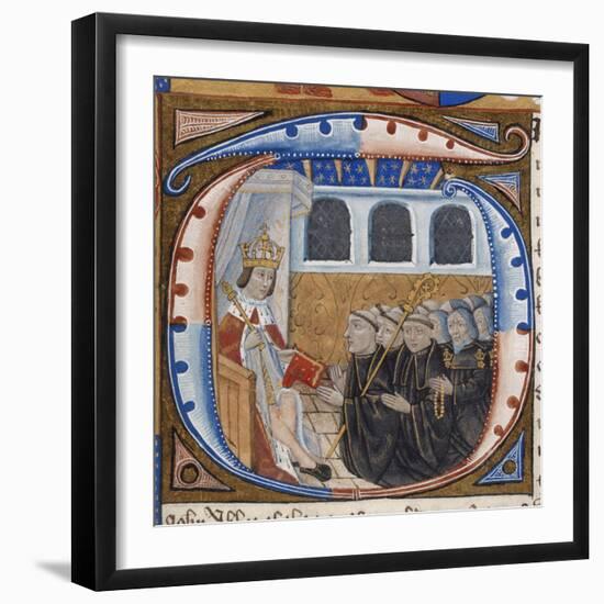 Historiated Initial depicting King Henry VII receiving the book-English-Framed Giclee Print