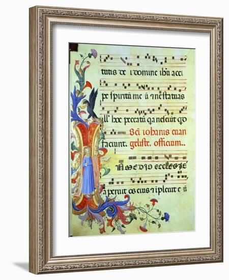 Historiated Initial "I" Depicting St. John the Evangelist-Fra Angelico-Framed Giclee Print