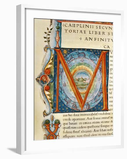 Historiated Initial 'M' Depicting the Heavens and the Signs of the Zodiac-null-Framed Giclee Print