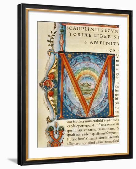 Historiated Initial 'M' Depicting the Heavens and the Signs of the Zodiac-null-Framed Giclee Print