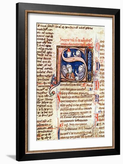 Historiated Initial "S" Depicting Pope Gregory IX with Bishops and Abbots-null-Framed Giclee Print