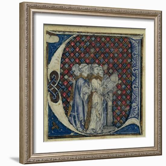 Historiated Initial 'U' Depicting Monks Singing, C.1320-30 (Vellum)-French-Framed Giclee Print