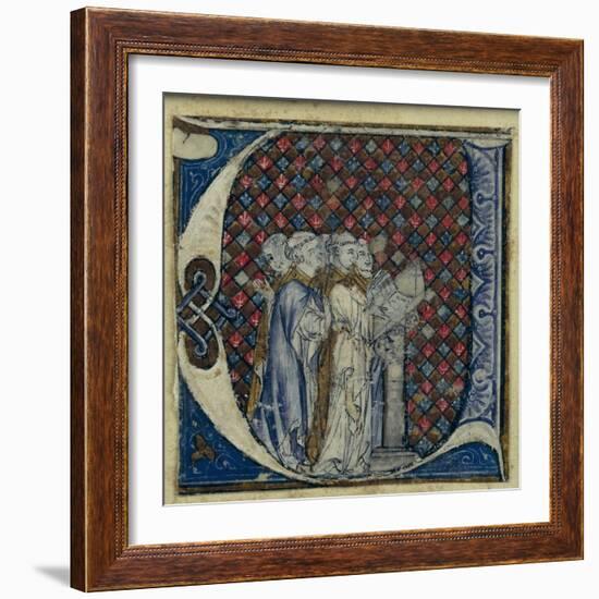 Historiated Initial 'U' Depicting Monks Singing, C.1320-30 (Vellum)-French-Framed Giclee Print