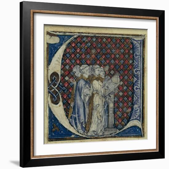 Historiated Initial 'U' Depicting Monks Singing, C.1320-30 (Vellum)-French-Framed Giclee Print