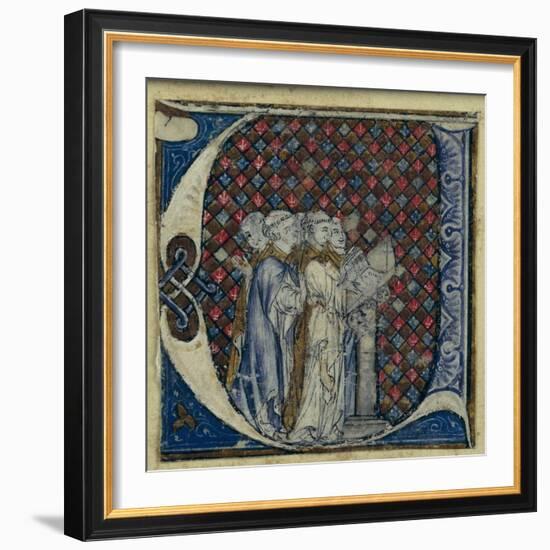 Historiated Initial 'U' Depicting Monks Singing, C.1320-30 (Vellum)-French-Framed Giclee Print