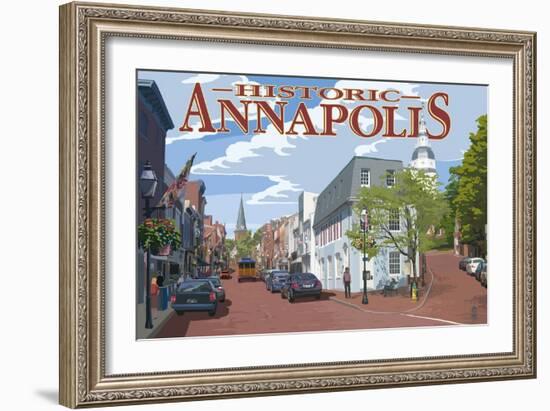 Historic Annapolis, Maryland Street View-Lantern Press-Framed Art Print