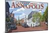 Historic Annapolis, Maryland Street View-Lantern Press-Mounted Art Print