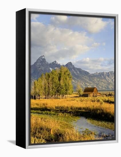 Historic Barn, Mormon Row and Teton Mountain Range, Grand Teton National Park, Wyoming, USA-Michele Falzone-Framed Premier Image Canvas